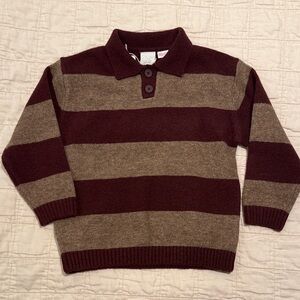 Zara Boys' Burgundy and Brown Rugby Striped Polo Collar Sweater